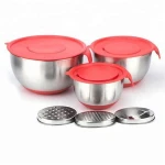 Hot sale 3-Piece red color 304 stainless steel salad bowl set with lid
