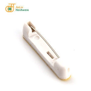 Hot sell 32mm badge clip safety bar pin back 3M adhesive white plastic safety pin for badge