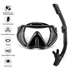 Hot sell in Amazon adult silicone diving mask &amp; snorkels set adult diving glasses water proof lenses full face diving masks