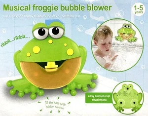 Hot Selling Baby Bath Toys B/O Frog Bubble  Machine with Music Bath Toy Animal Musical Frog Bubble Blower Clean and Fun Toys