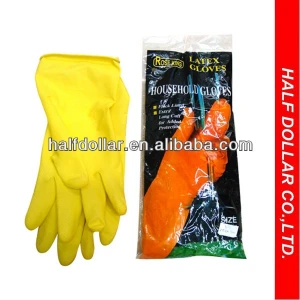 Household Latex Glove/Long Latex Rubber Natural Household Gloves/ Kitchen Latex Flocklined Household Gloves