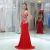 Import Indian Halter Neck Beading Lace Sleeveless Red Chiffon Sequins Prom Dresses Cheap from China