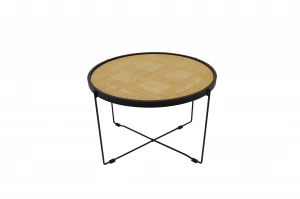 ironwork  coffee table  with rattan weave design