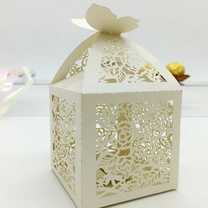 Ivory color flowers paper Lovely and decorative laser cut wedding candy box chocolate favour box baby birthday gift box