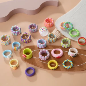 JUHU 2021 Fashion Simple handmade colorful polymer clay rings clays Wholesale women jewelry chunky clay ring