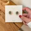 JUHU New Design vintage palace French exquisite green translucent gem earrings inlaid pearl silver needle earrings