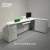 Import L MDF reception desk standing hotel front table white wooden salon reception counter design from China