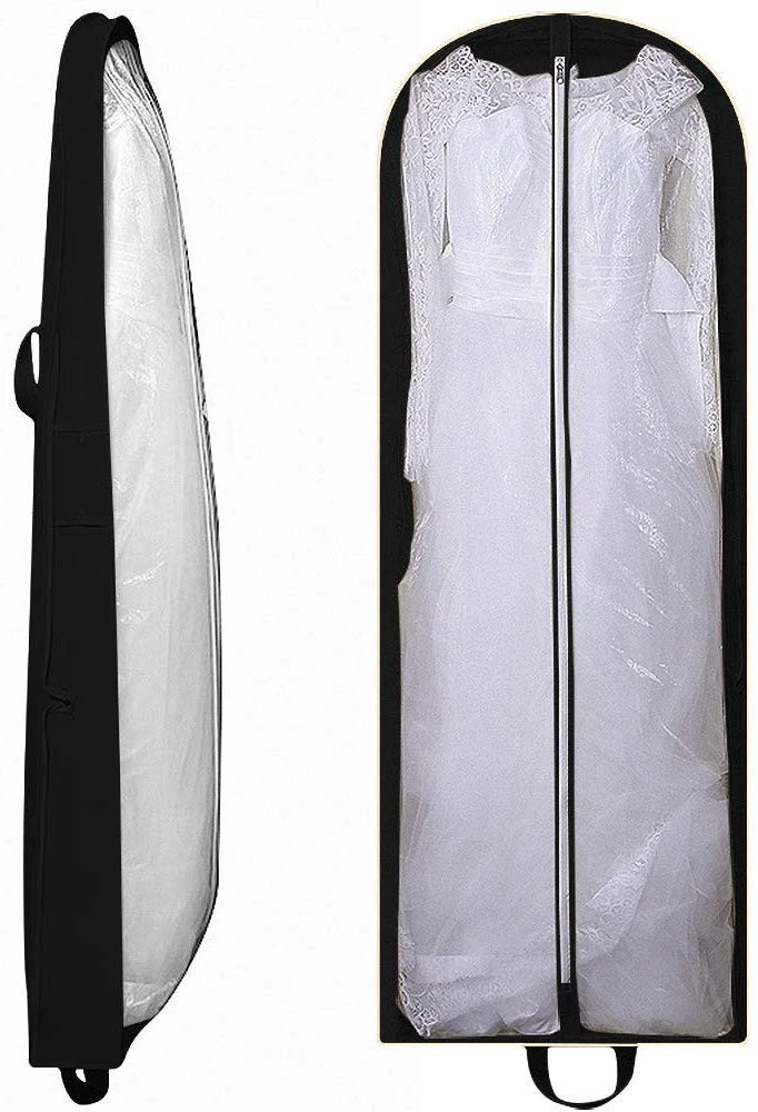 Large Bridal Wedding Portable Gown Dress Cover Foldable Hanging Travel Luggage Black Garment Bag with Pockets for Womens