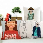 linen cotton wholesale cushion cover with cool girls
