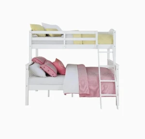 Living room Solid Wood Bunk Beds Twin Over Full with Ladder and Guard Rail, White