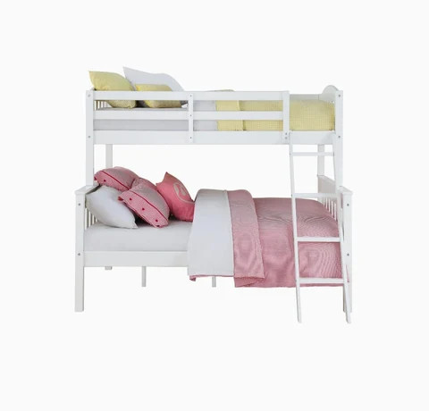 Living room Solid Wood Bunk Beds Twin Over Full with Ladder and Guard Rail, White
