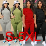 Long Sleeve Tops Bodycon Pencil Pants 2 Piece Set Wholesale Sweat Suits Apparel Solid Blank Women Sweat Suits Set Plus Size 5XL