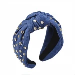 LRTOU Wholesale Fashion Fabric Hair Accessories Women Crystal Rhinestone Denim Hair Band Jeans Knot Hairband Headband For Girls