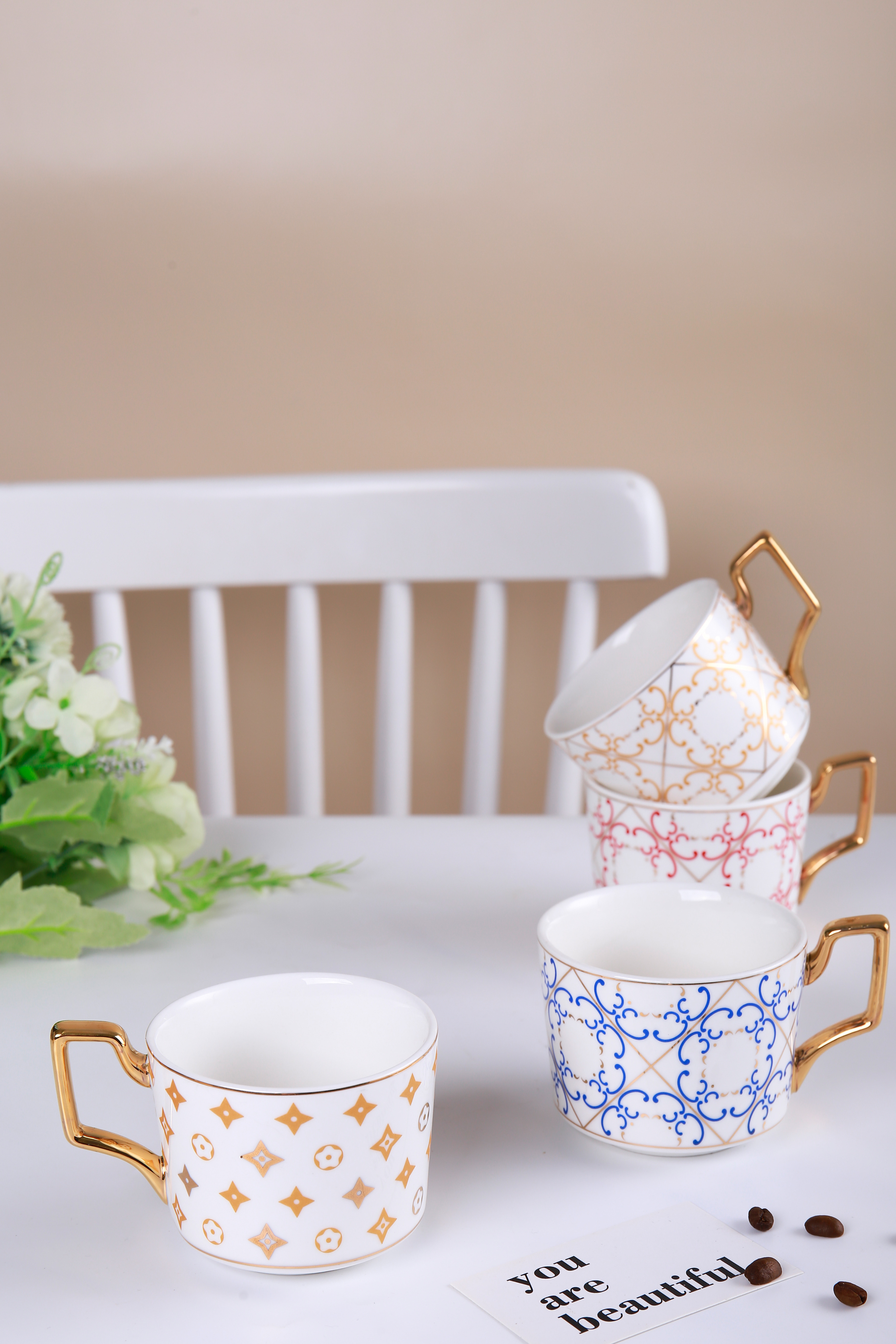 Buy Luxury Coffee Cup And Saucer Set With Gold Handel Ceramic ...
