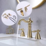 Luxury design classical antique basin faucet set brass deck-mounted dual handle gold basin faucet