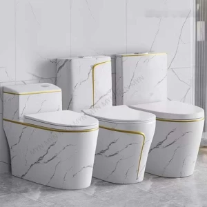 Luxury Marble Toilets  Gold Line Design S-trap  One Piece Toilet  Dual Flush Water Closet Rimless Flushing Toilet