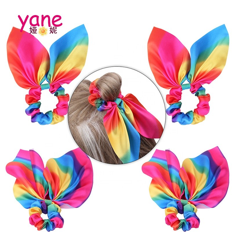 Manufacturers direct rainbow hair scrunchies girls fashion simple hair scrunchies with tail
