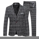 Mens three piece suit bridegrooms dress business dress large Plaid suit Split ends