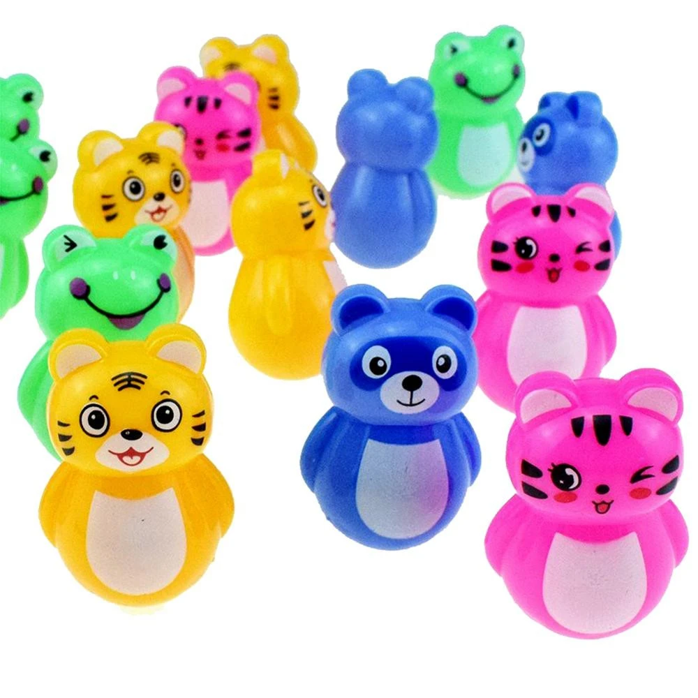 Mini animal tumbler Candy toys Fun and nostalgic cartoon cat frog bear tumbler toy model with small capsule toys  promotion gift