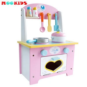 Mini Learning Education Wooden Set Toy Pretend Play Children Cute Pink Kitchen Cooking Set Education Toys