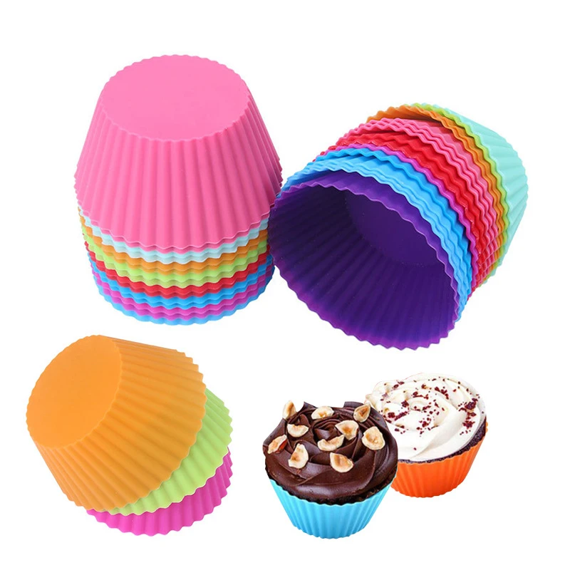 Mix Color 12pc-Set Silicone Baking Cooking Mold Tool Round Shaped Muffin Cup Cupcake Kitchen Bakeware Maker DIY Cake Decorating