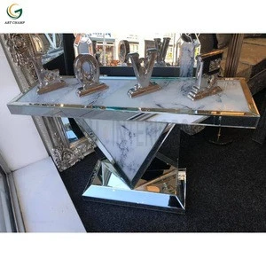 Modern Design Faux Marble Mirrored Living Room Glass TV Stand