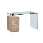 Modern Office home furniture workstation tempered glass top computer table desk with 3 white mdf drawers frame
