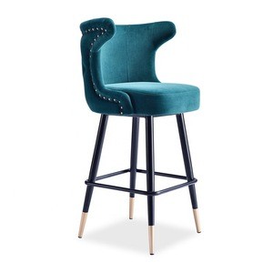 Modern upholstery dining hotel restaurant metal frame velvet high bar stool chair