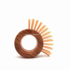 Natural annular shape bamboo household dish cleaner kitchen cleaning brush for vegetable fruit with wooden handle