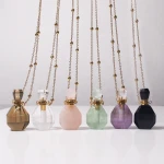 Natural Jade Natural Amethyst Perfume Essential Oil Bottles Rose Quartz 3ml Crystal perfume bottle Pendant Necklace