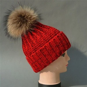new 2016 Knitted kids wool caps with raccoon pom ball