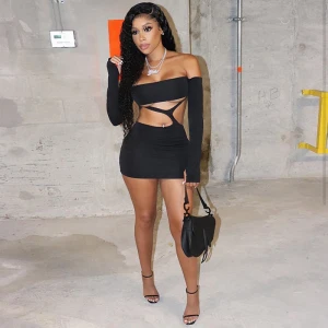 New Arrivals 2021 Hollow Out Off Shoulder Bodycon Mini Dresses Cut Out Maxi Dress Night Club Dress