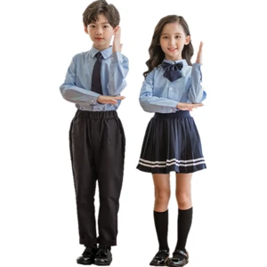 New British Primary School Uniforms Blue Shirt Short Skirt Trousers Suit Kindergarten Clothing College Children&#39;s Class Service
