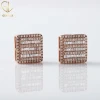 New Design Baguette & Round Moissanite Stud Square Earrings Unisex Bling Bling 14k Rose Gold Hiphop Earrings