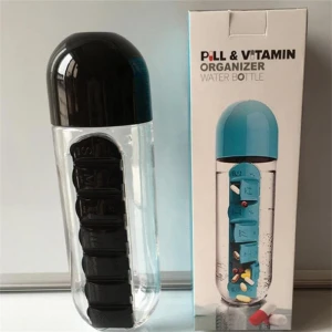 New design water cup with seven-day medicine box, removable and portable pill cup bottle