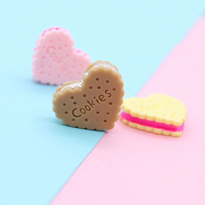 New Heart Cookie Cabochon Charms Decoden Kawaii Resin Cabochons Polymer Clay Charms Crafts Supplies Slime Simulation Candy