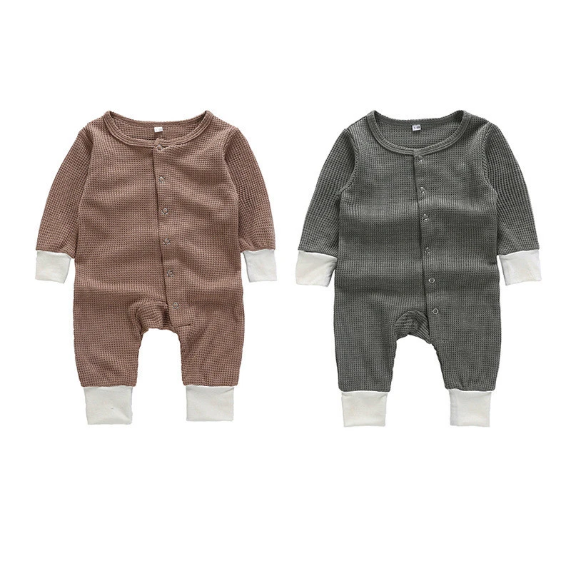 Newborn Baby Spring Cotton Clothes Infant Long Sleeve Jumpsuit Baby Knitted Solid Color Ribbed Romper