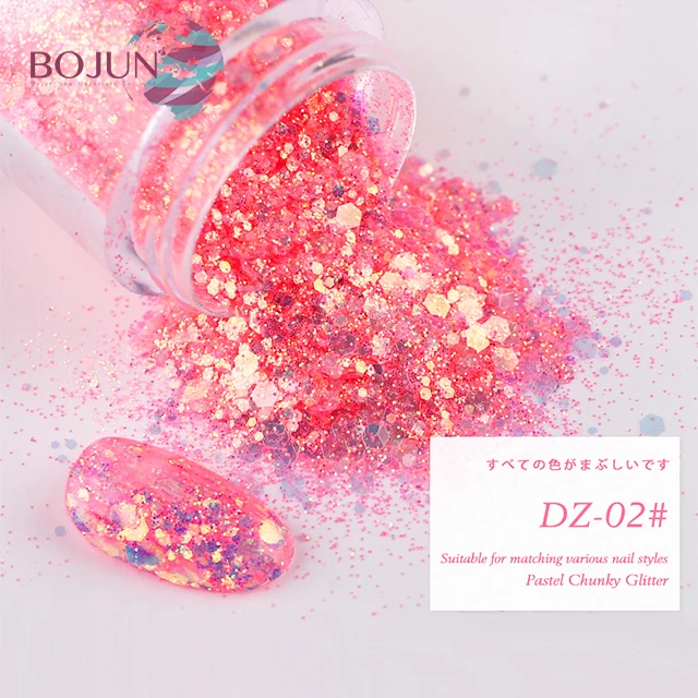 Newest DZ Series Chunky nail powder flakes mixed size shiny glitter