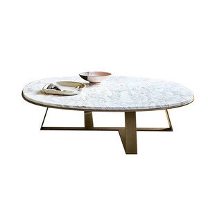 Newest luxury design metal base round natural marble coffee table