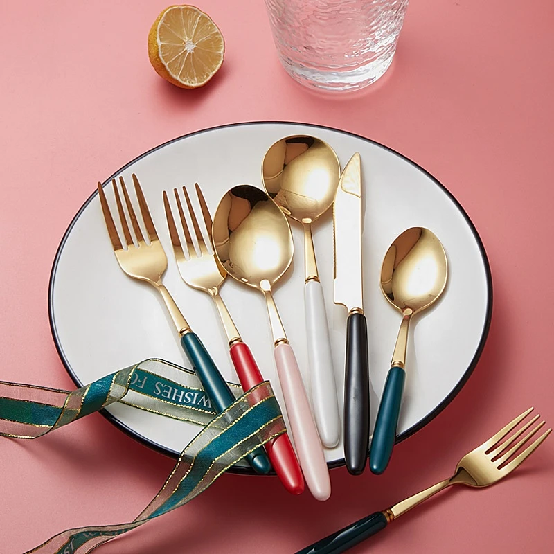 Nordic Light Luxury Ceramic Stainless Steel Knife Fork Spoon Western Dinnerware Set