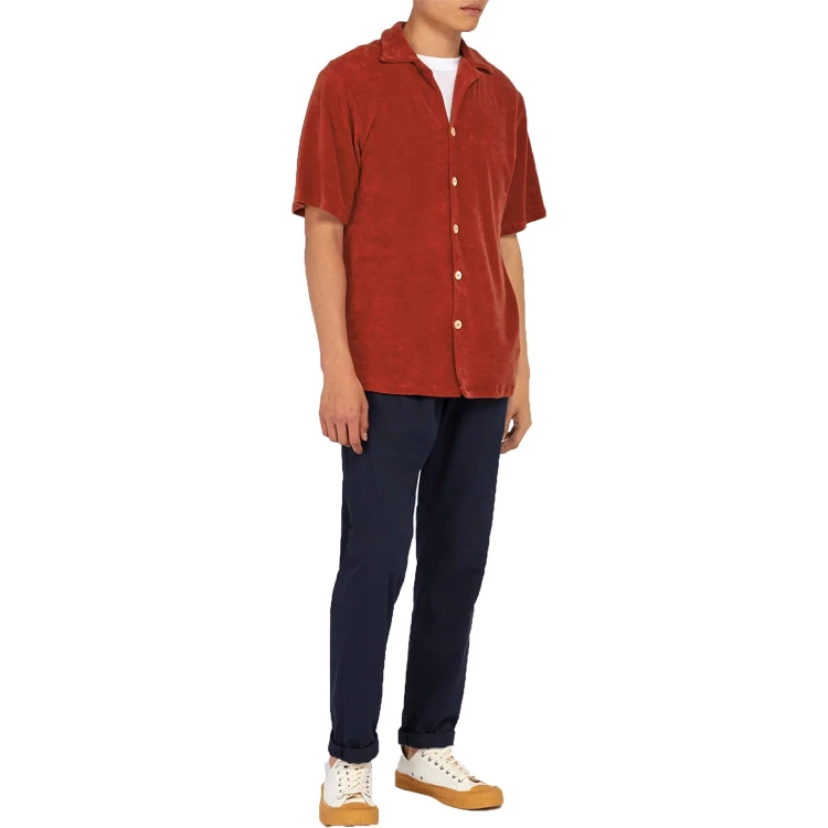 OEM custom new fashion Cotton terry short sleeve shirt cuban collar Mid-weight terry towelling mens shirts