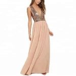 OEM factory custom evening dresses women sleeveless sequin new chiffon wedding dress 2020