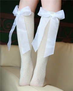 OEM Glitter Over The Knee Socks With Bow Tie Ribbon silver lurex