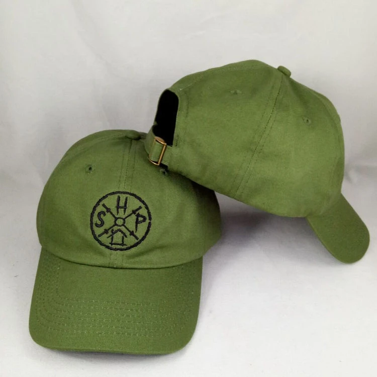 OEM service Strapback back Army green100% cotton custom dad hat embroidery