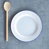 Personalised White 16-26cm Metal Enamel Coating Food Dishes Dinner Plate Enamel Tableware Tin Plate with Blue Rim