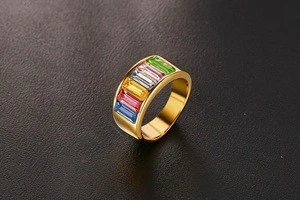 Personalized gold plating color rhinestones ring stainless steel jewelry