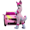 Pink Husky Mascot Costume Adult Wolf Fox Dog Costume Long Fur Fancy Suit