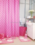 Polka Dot Pink shower curtain/bath mat set/ceramic bath accessories set