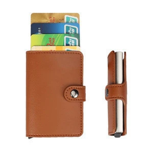 Pop Up Metal Blocking Automatic Aluminium Credit Card Holder PU Leather Wallet