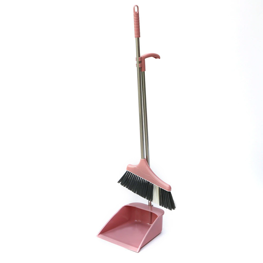 Popular Household Cleaning Plastic Stainless Steel Long Handle Soft Fiber Cleaning Broom Mini Dustpan and Brush Set